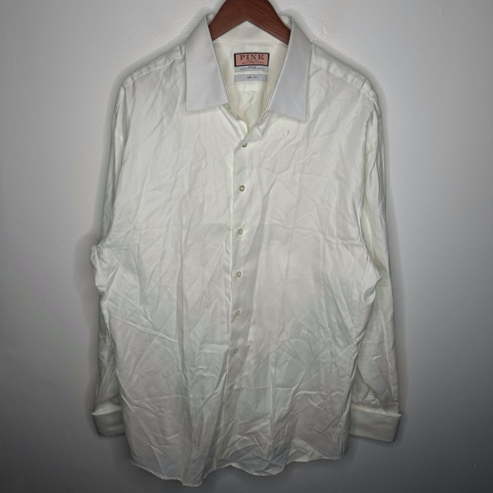 Thomas Pink Slim Fit 100% Cotton Button Down Shirt Size 18 1/2